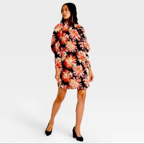 Who What Wear Floral Puff Long Sleeve Dress - Picture 1 of 7
